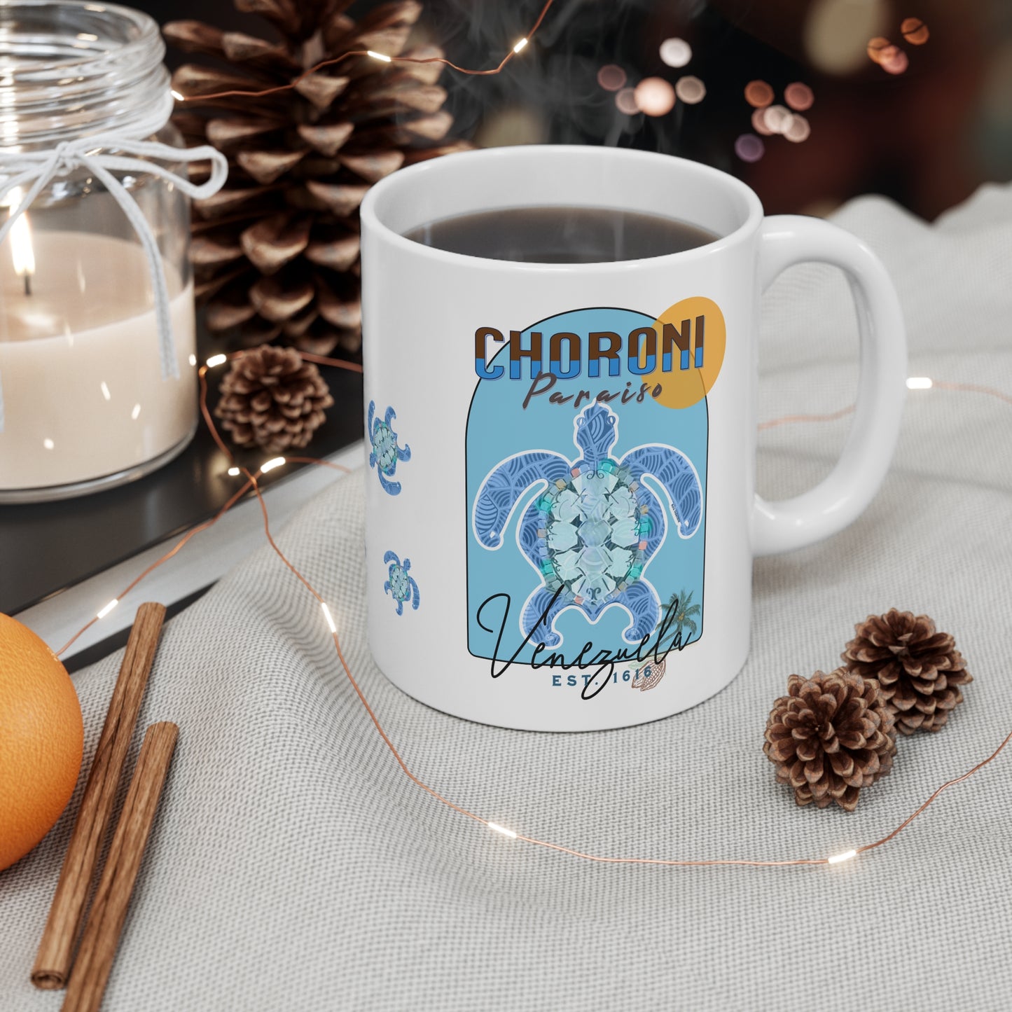 Choroni Paradise design, Venezuelan Beaches Collection, White Ceramic Mug.