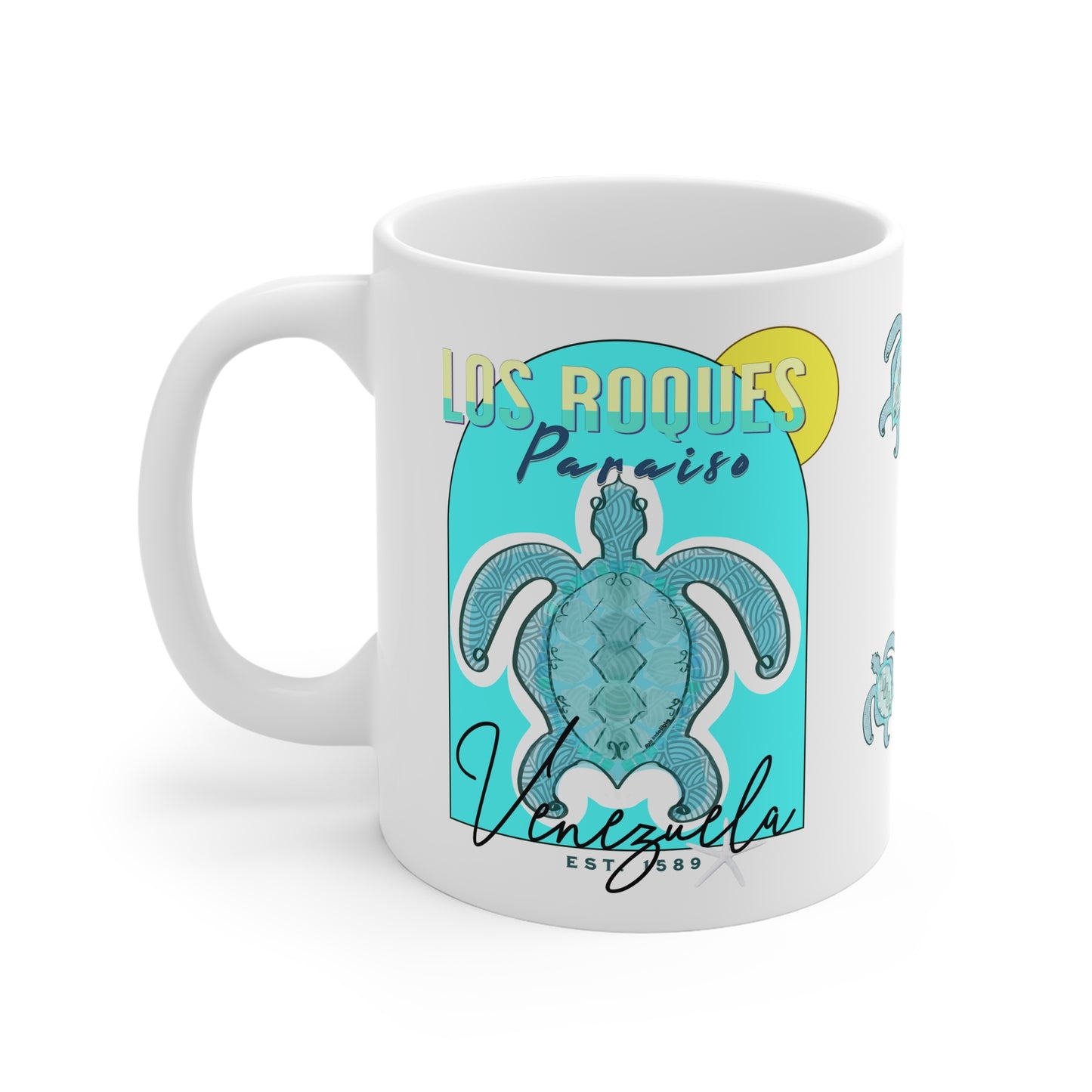 Los Roques Paraiso design, Venezuelan Beaches Collection, White Ceramic Mug.